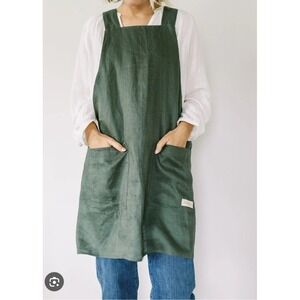 ADORN Olive Green Canvas Apron Pockets Cooking Chef Pinafore Cross Cottagecore